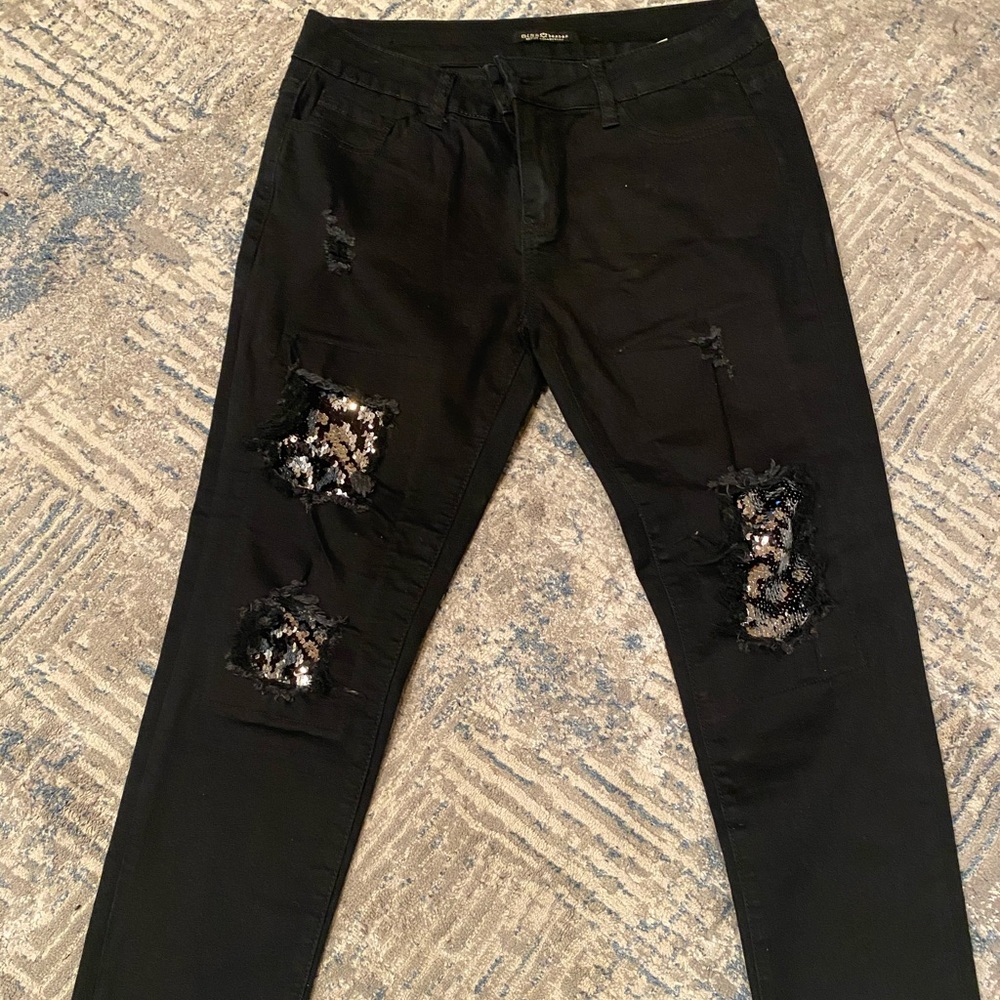 Sequin black jeans